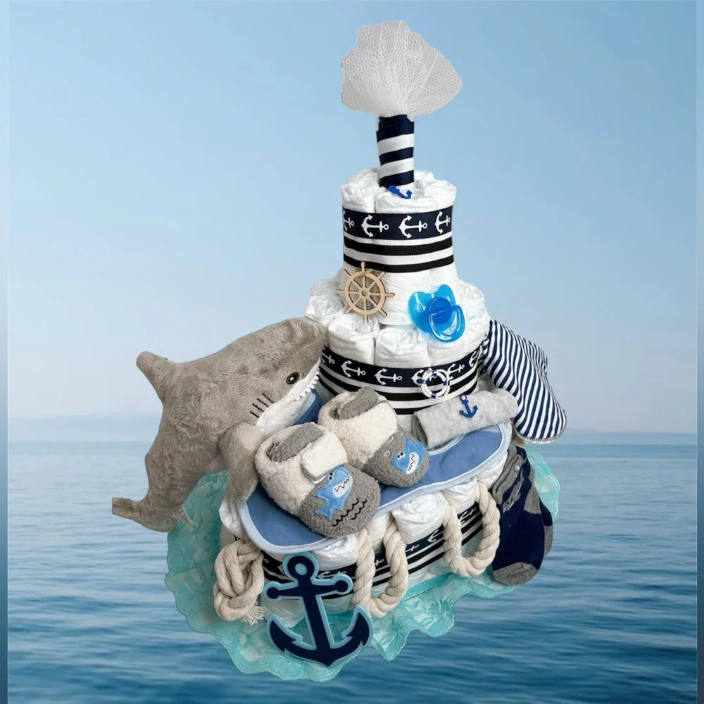 Ship Diaper Cake, Shark Diaper Cake